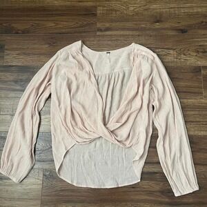Free People Light Pink Long Sleeve Blouse Wrap Style‎ Small Boho Balletcore